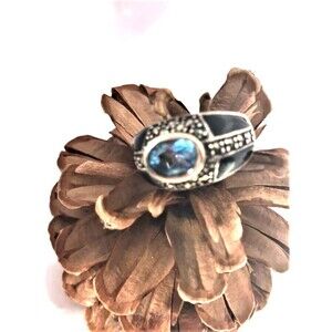 Beautiful Blue Topaz and Black Onyx Ring set in Sterling Silver